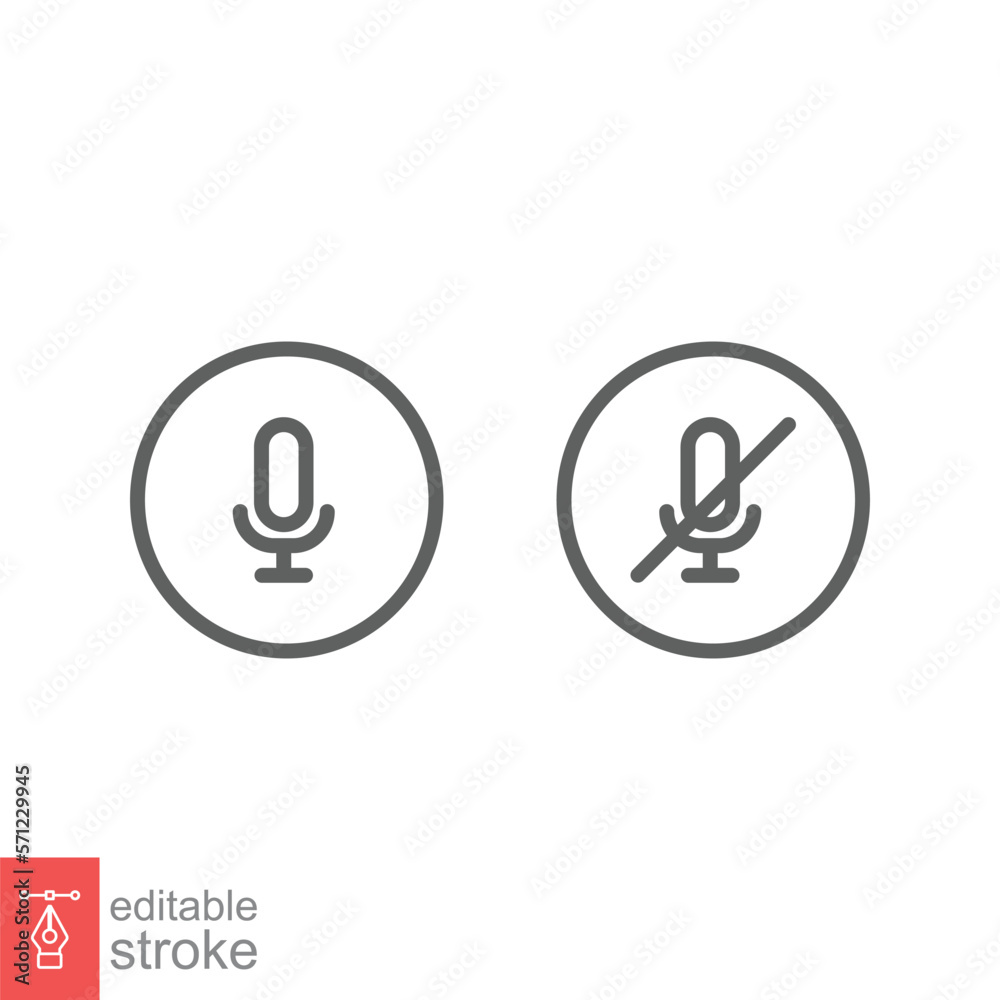 Mic, audio and sound mute line icon. Simple outline style for Video Conference, Webinar and Video chat. Vector illustration isolated on white background. Editable stroke EPS 10. Mic, audio and sound mute line icon. Simple outline style for Video Conference, Webinar and Video chat. Vector illustration isolated on white background. Editable stroke EPS 10.