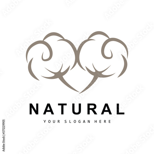 Cotton Logo, Natural Biological Organic Plant Design, Beauty Textile and Clothing Vector, Soft Cotton Flowers