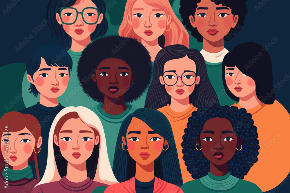 Group of multinational woman illustration. Generative AI Group of multinational woman illustration. Generative AI