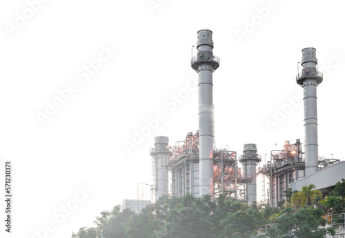 Top view of oil and gas refinery, petrochemical plant, petroleum, chemical industry isolated on white background.