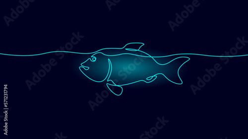 One line continuous sea fish symbol concept. Silhouette salmon fish food menu ration diet icon. Digital white single vitamin D, DHA, Omega-3 vitamin fish oil line sketch drawing vector illustration