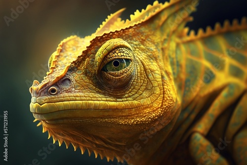 Closeup of Yellow Chameleon  Rendering  AI