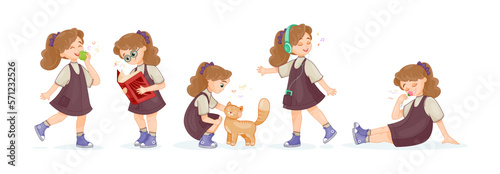 Set of five scenes with little girl