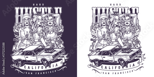 Hustle racer girls flyer monochrome