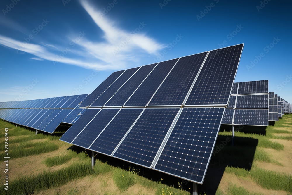 Drawing solar panels in the field. Solar power generator. Generative AI Drawing solar panels in the field. Solar power generator. Generative AI