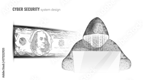 Anonymous hacker at the laptop computer Internet security. Cyber attack business concept low poly. Server polygonal point line design vector illustration