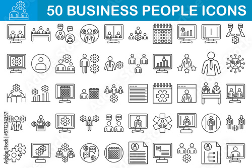 Business people, human resources, office management - thin line web icon set. Outline icons collection. Vector illustration
