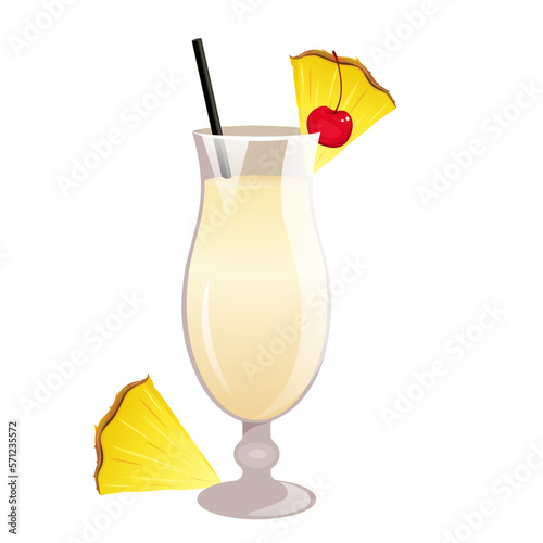 Cocktail "Pina Colada".Classic alcoholic cocktail with rum, coconut milk, pineapple juice.Vector illustration.