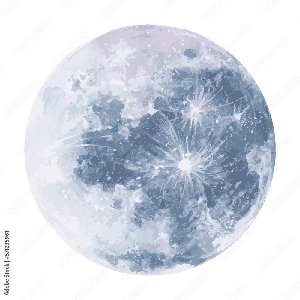 Abstract watercolor night sky with full moon illustration