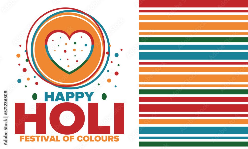 Fototapeta premium Happy Holi. Festival of Colours. Phagwah. Annual Hindu Spring Festival. Celebrated in India and Nepal and other Asia. Beautiful poster design with heart. Vector illustration