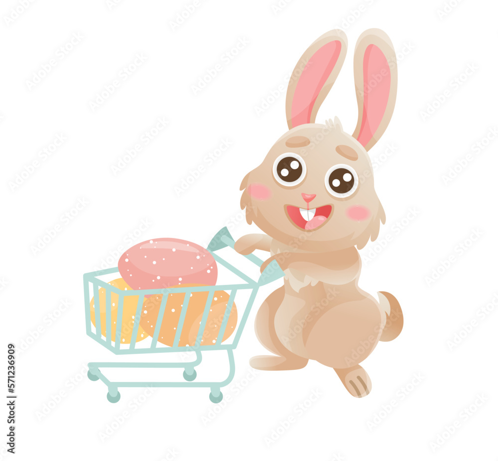 Cartoon Easter rabbit with eggs. Vector holiday illustration on white isolated background. Cartoon Easter rabbit with eggs. Vector holiday illustration on white isolated background.