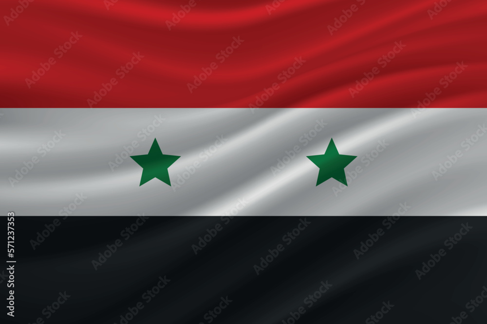 Realistic waving flag of Syria swaying in wind. Silk wavy Syria flag Realistic waving flag of Syria swaying in wind. Silk wavy Syria flag