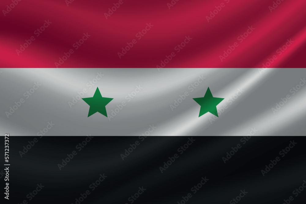 Realistic waving flag of Syria swaying in wind. Silk wavy Syria flag Realistic waving flag of Syria swaying in wind. Silk wavy Syria flag
