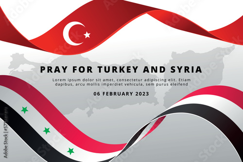 Pray for Turkey and Syria map and flag background