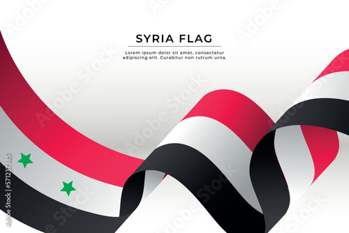 Syria flag design. Syrian flag wavy on white background. Realistic waving ribbon or banner with flag of Syria.  Independence day