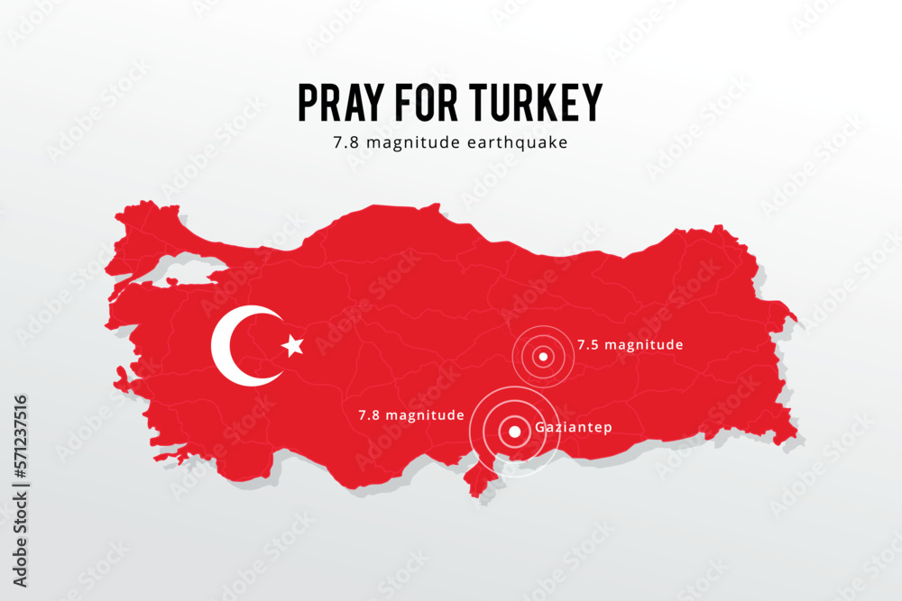 Turkey earthquake. Pray For Turkey, Türkiye. Centerline map of affected
