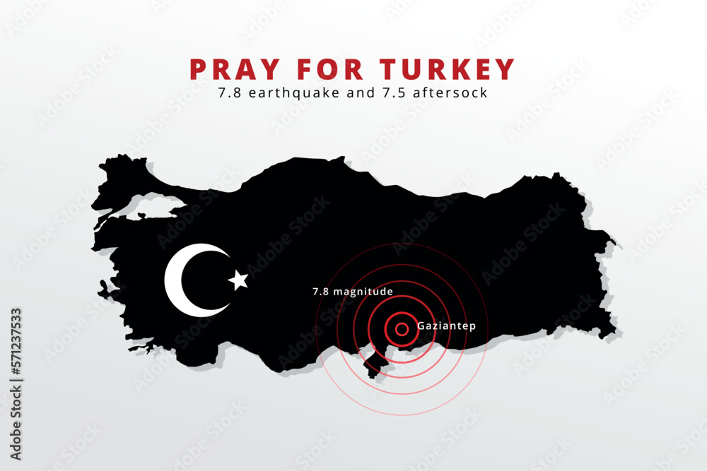 Turkey earthquake. Pray For Turkey, Türkiye. Centerline map of affected