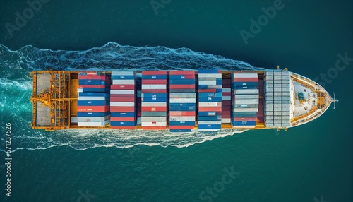 Print op canvas Aerial view from drone, Container ship or cargo shipping business logistic import and export freight transportation by container ship in the open sea, freight ship boat