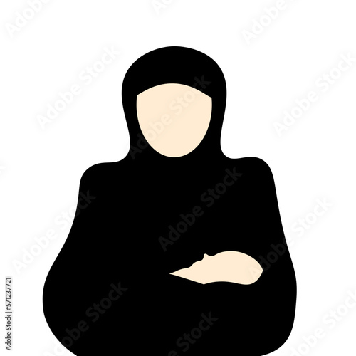 Silhouette of nun in cassock with baby in the hands on white background. 