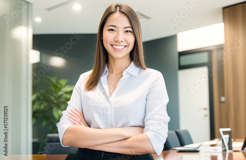 Portrait of Asian Business Woman CEO Smiling, Generative AI
