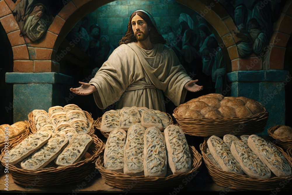 Jesus multiplying loaves and fish, generative Ai picture ilustração do ...