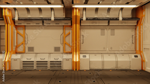 Fototapeta Naklejka Na Ścianę i Meble -  Futuristic architecture Sci-Fi spaceship hallway interior