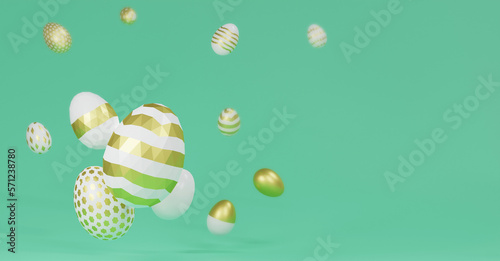 Gold easter eggs background, 3D rendering background.