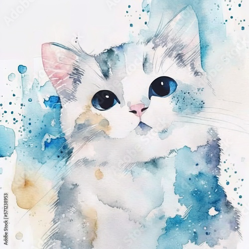 Watercolor cute cat