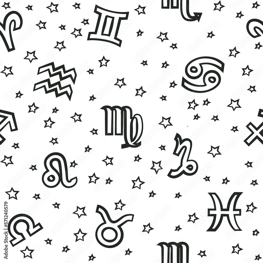 Flat background with signs of the zodiac. Astrology seamless pattern with zodiac signs