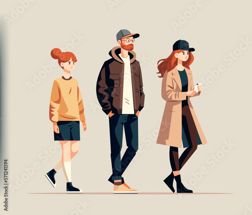 cute young teenagers or students in casual fashion clothes standing togehter cartoon characters