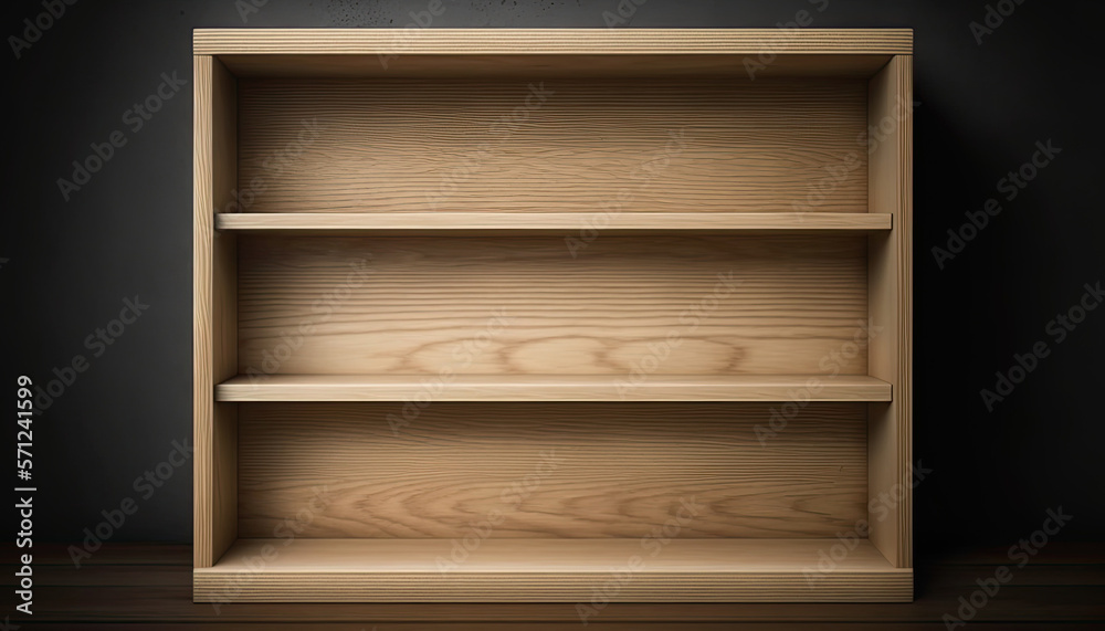 Empty wooden shelves with copy space. AI generative image. Empty wooden shelves with copy space. AI generative image.