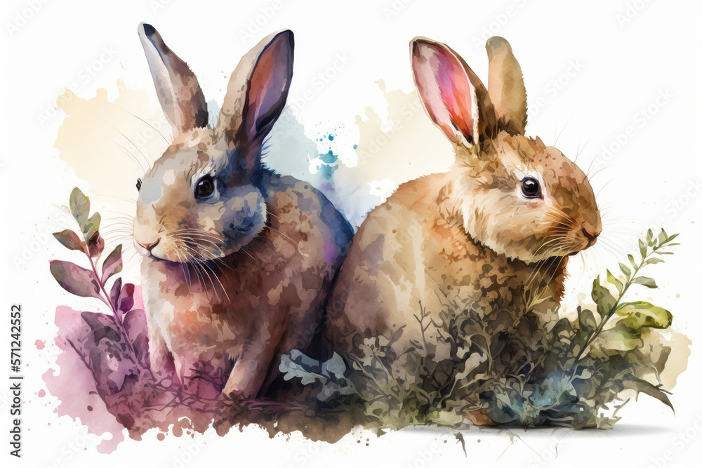 Obraz premium Easter bunny, watercolor, generative ai