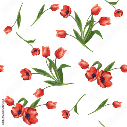 Modern floral seamless pattern. Digital drawn illustration. Can be used as textile fabric or wallpaper  cards  invitations  decorative paper
