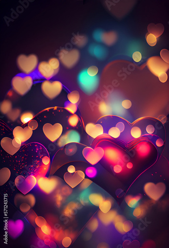 Abstract bokeh hearts background.