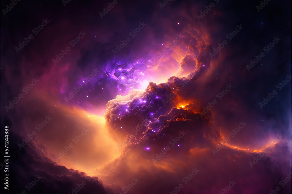 Fototapeta premium Purple, red and blue space with stars. Fantasy galaxy generative AI background