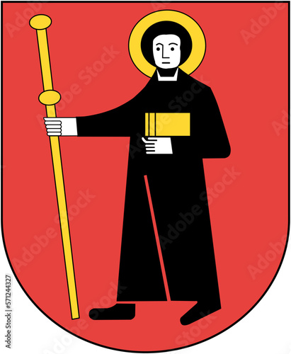 Black, red and yellow coat of arms with saint Fridolin of Swiss Canton Glarus. Illustration made February 12th, 2023, Zurich, Switzerland. photo