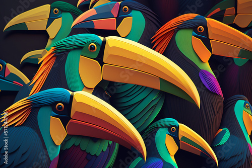 Colorful tucan bird, animal pattern background texture, detailed art