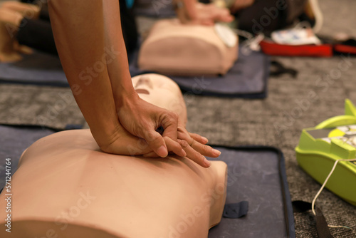 Canvas Print Chest compression training, push hard and fast in the center of the chest to the beat of any tune that is 100 to 120 beats per minute