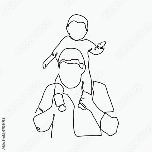 continuous line, one line
international father's day holding a child family warm father caring for children illustration hand drawn simple vector