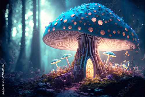 fairy hause, Fairy Lands, magical forest, fungus, generative ai