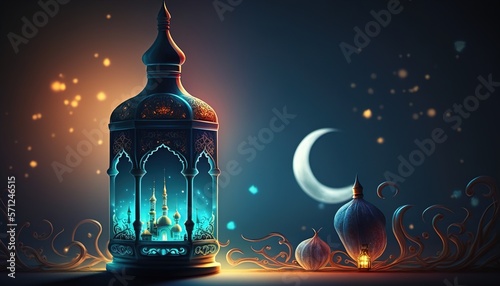 Holy Ramadan Kareem moon. Month of fasting for Muslims. Generative AI photo
