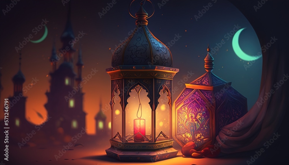 Holy Ramadan Kareem moon. Month of fasting for Muslims. Generative AI Holy Ramadan Kareem moon. Month of fasting for Muslims. Generative AI