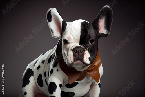 adorable ai generated French bulldog, dressed as a cow photo