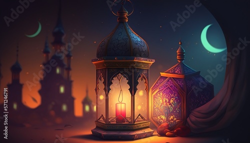 Holy Ramadan Kareem moon. Month of fasting for Muslims. Generative AI