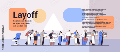 depressed businesspeople in despair dismissed business people with things walking city street unemployment crisis jobless