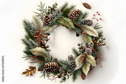wreath christmas white background created using AI Generative Technology