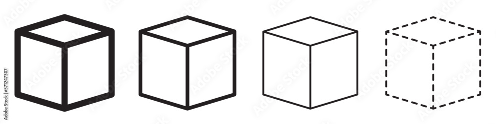 Cube set of isolated vector icons. 3D field in different styles. Black block symbol for web and app design Cube set of isolated vector icons. 3D field in different styles. Black block symbol for web and app design