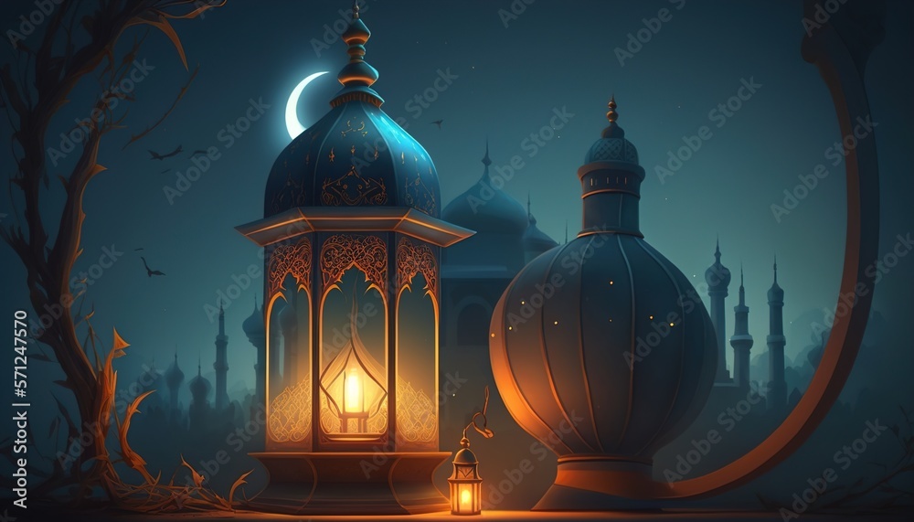Holy Ramadan Kareem moon. Month of fasting for Muslims. Generative AI Holy Ramadan Kareem moon. Month of fasting for Muslims. Generative AI