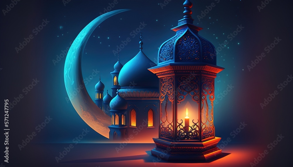 Holy Ramadan Kareem moon. Month of fasting for Muslims. Generative AI Holy Ramadan Kareem moon. Month of fasting for Muslims. Generative AI