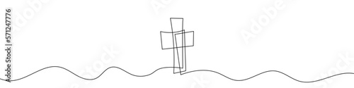 Continuous line drawing of christian cross. Religious cross one line icon. One line drawing background. Vector illustration. Cross black icon